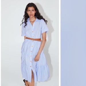 NEW ZARA LIGHT BLUE BELTED SHIRT DRESS